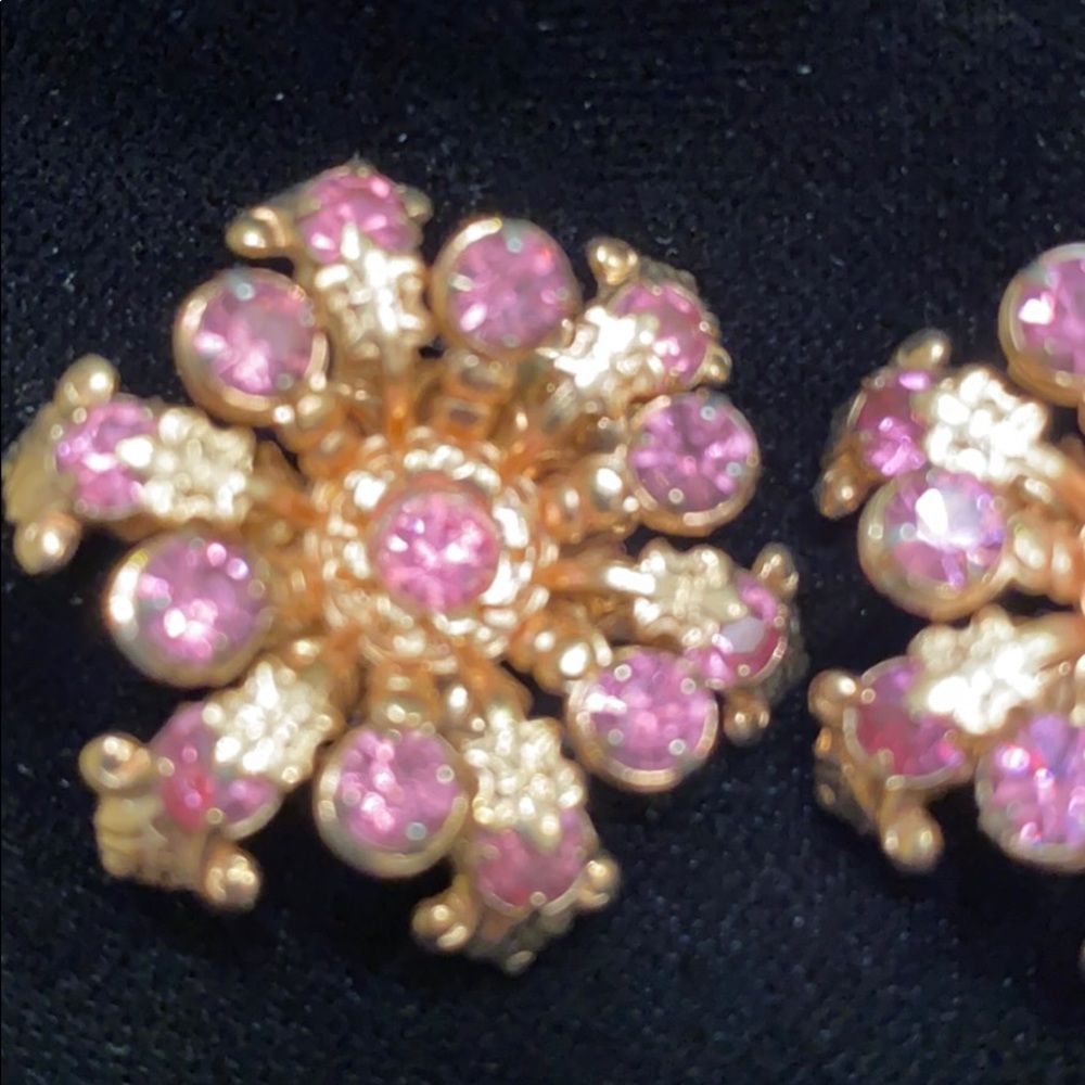 Pink rhinestone clip earrings Vintage - Picture 4 of 4